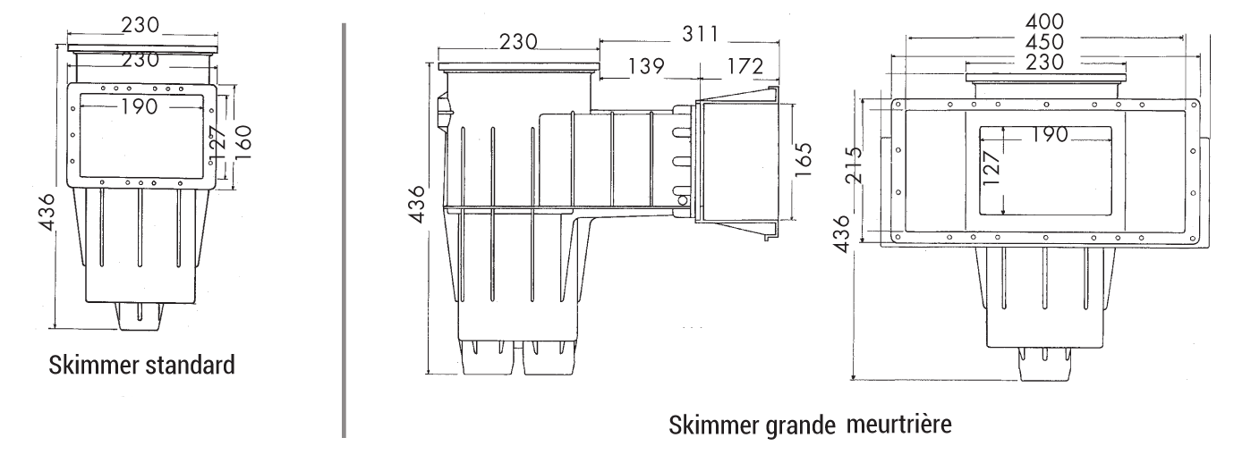 skimmer prénium dimensions